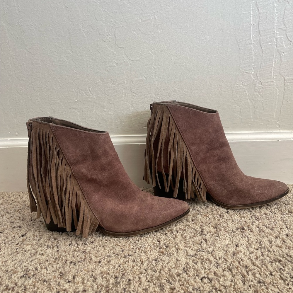 Fringe heeled booties size 11 Taupe